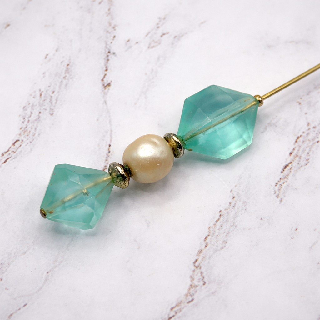 Light Turquoise Acrylic Crystal - Pearl -  6” Pin • Hatpin - Stick Pin