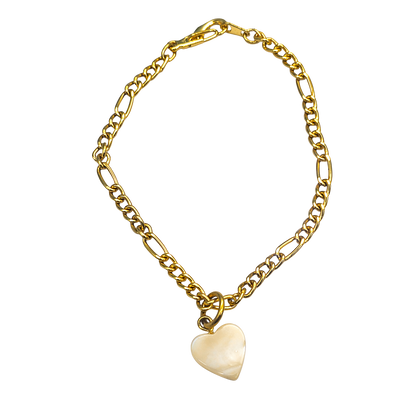 Heart Mother of Pearl Charm Gold Chain Doll Necklace for 18 Inch Doll Jewelry