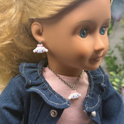 Cinnamoroll Sanrio White Puppy Charm Doll Necklace & Earrings • 18 Inch Fashion Doll Jewelry