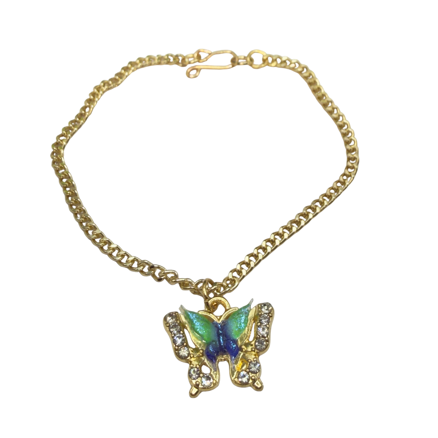 Blue Green Acrylic Butterfly Charm Rhinestone Accents Gold Chain Doll Necklace • 18 Inch Fashion Doll Jewelry
