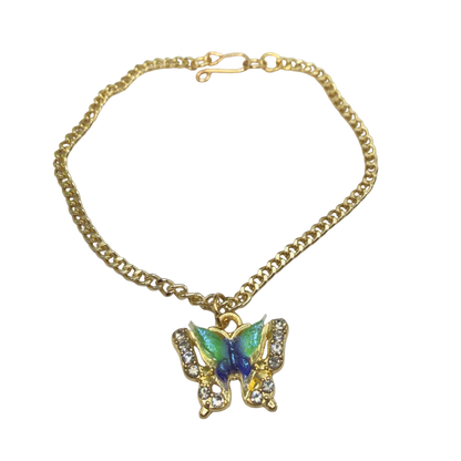 Blue Green Acrylic Butterfly Charm Rhinestone Accents Gold Chain Doll Necklace • 18 Inch Fashion Doll Jewelry