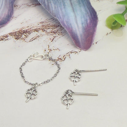 Silver Clover Shamrock Charm Doll Necklace & Earrings • 10-12 Inch Fashion Doll Jewelry 1:6
