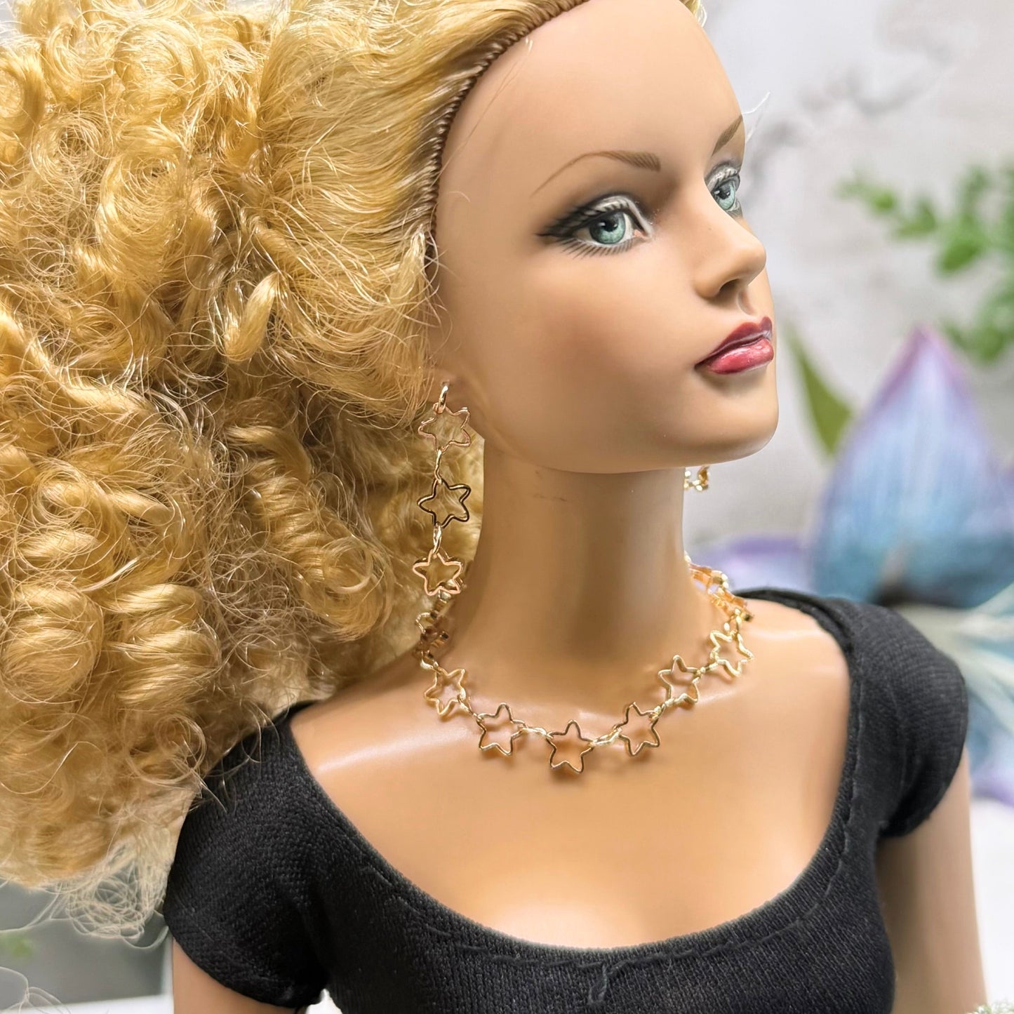 Open Work Gold Star Chain Doll Necklace & Earrings Set for 16 Inch Fashion Doll