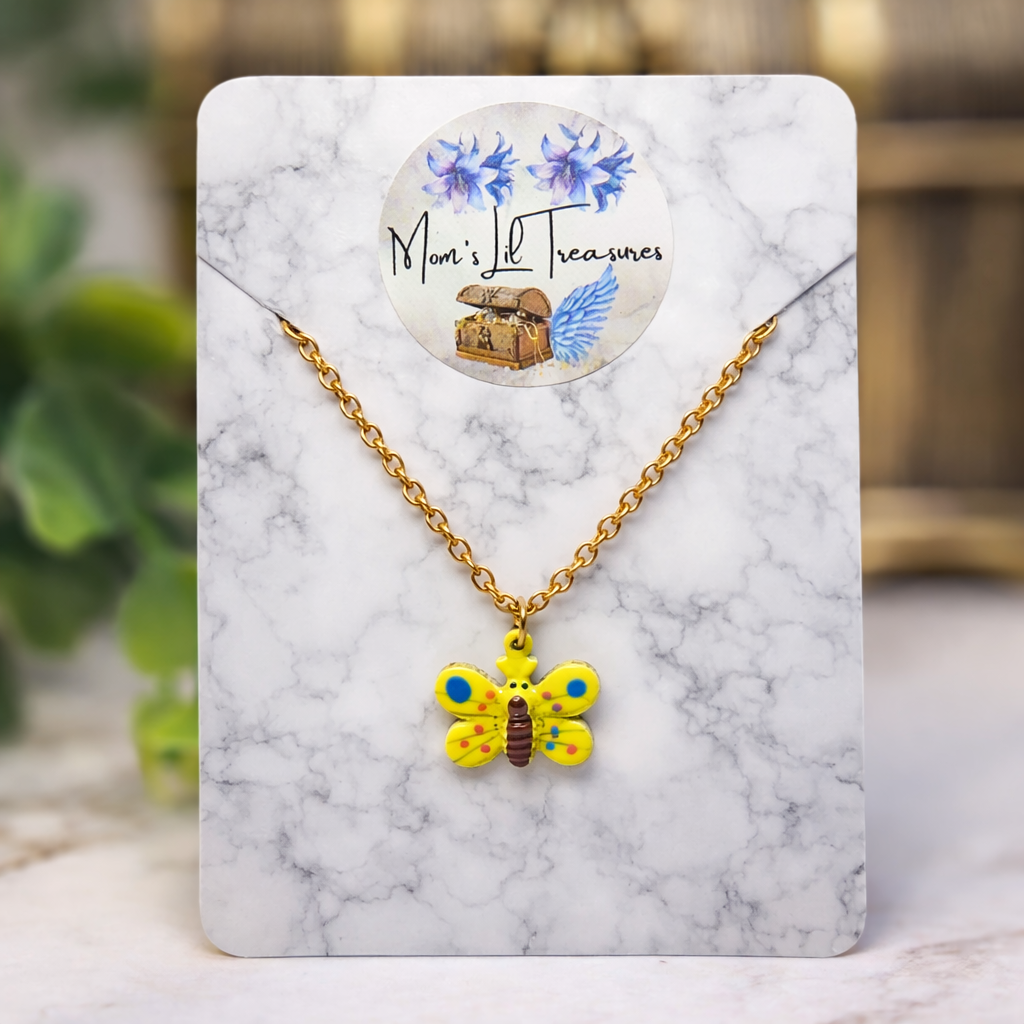 Yellow Enamel Butterfly Charm Gold Chain Doll Necklace • 18 Inch Fashion Doll Jewelry