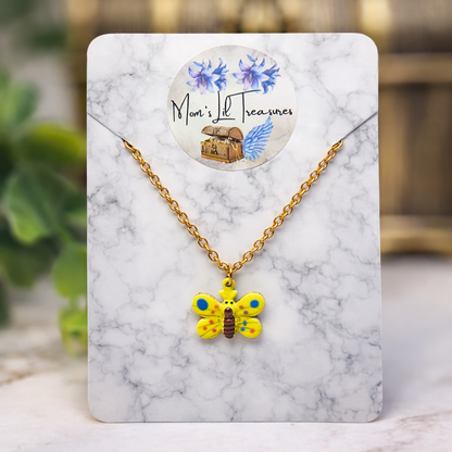 Yellow Enamel Butterfly Charm Gold Chain Doll Necklace • 18 Inch Fashion Doll Jewelry