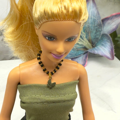 Black Beaded Gold Chain Butterfly Charm Doll Necklace • 10-12” 1:6 Fashion Doll Jewelry