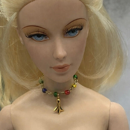 Multi Color Glass Bead Gold Charm Doll Necklace • 16 inch Fashion Doll Jewelry