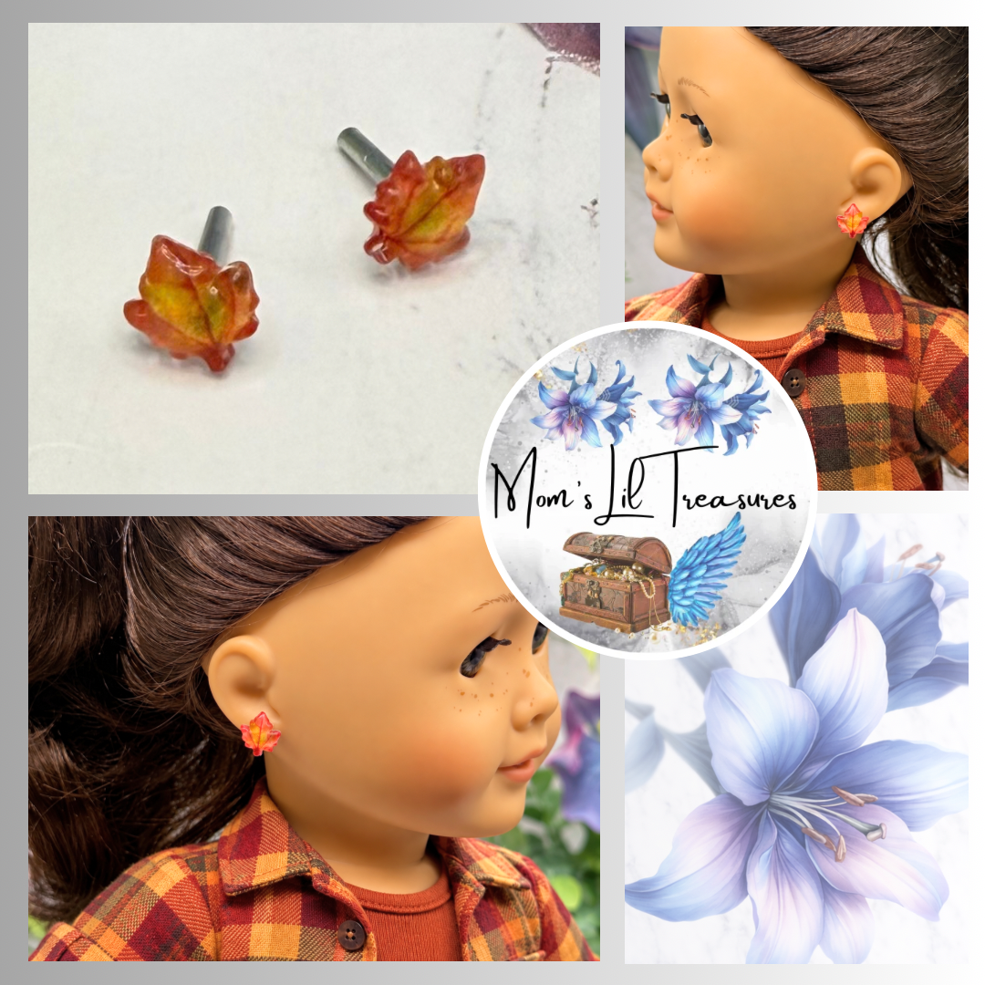 Autumn Fall Maple Leaf 2mm Post Doll Earrings | fits 18 Inch Fashion Doll • American Girl