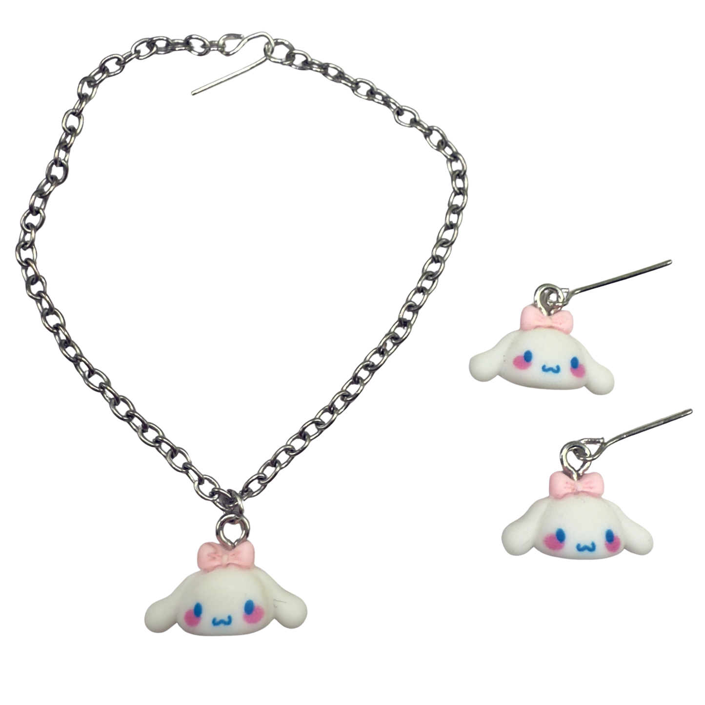 Cinnamoroll Sanrio White Puppy Charm Doll Necklace & Earrings • 18 Inch Fashion Doll Jewelry