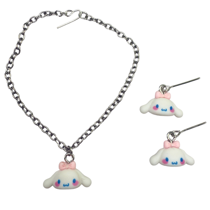 Cinnamoroll Sanrio White Puppy Charm Doll Necklace & Earrings • 18 Inch Fashion Doll Jewelry