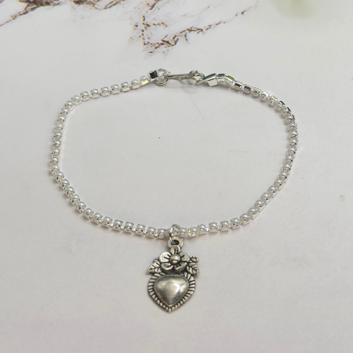Silver Sacred Heart Charm Pearl Cup Link Chain Doll Necklace • 18 Inch Fashion Doll Jewelry