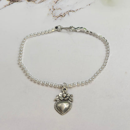 Silver Sacred Heart Charm Pearl Cup Link Chain Doll Necklace • 18 Inch Fashion Doll Jewelry