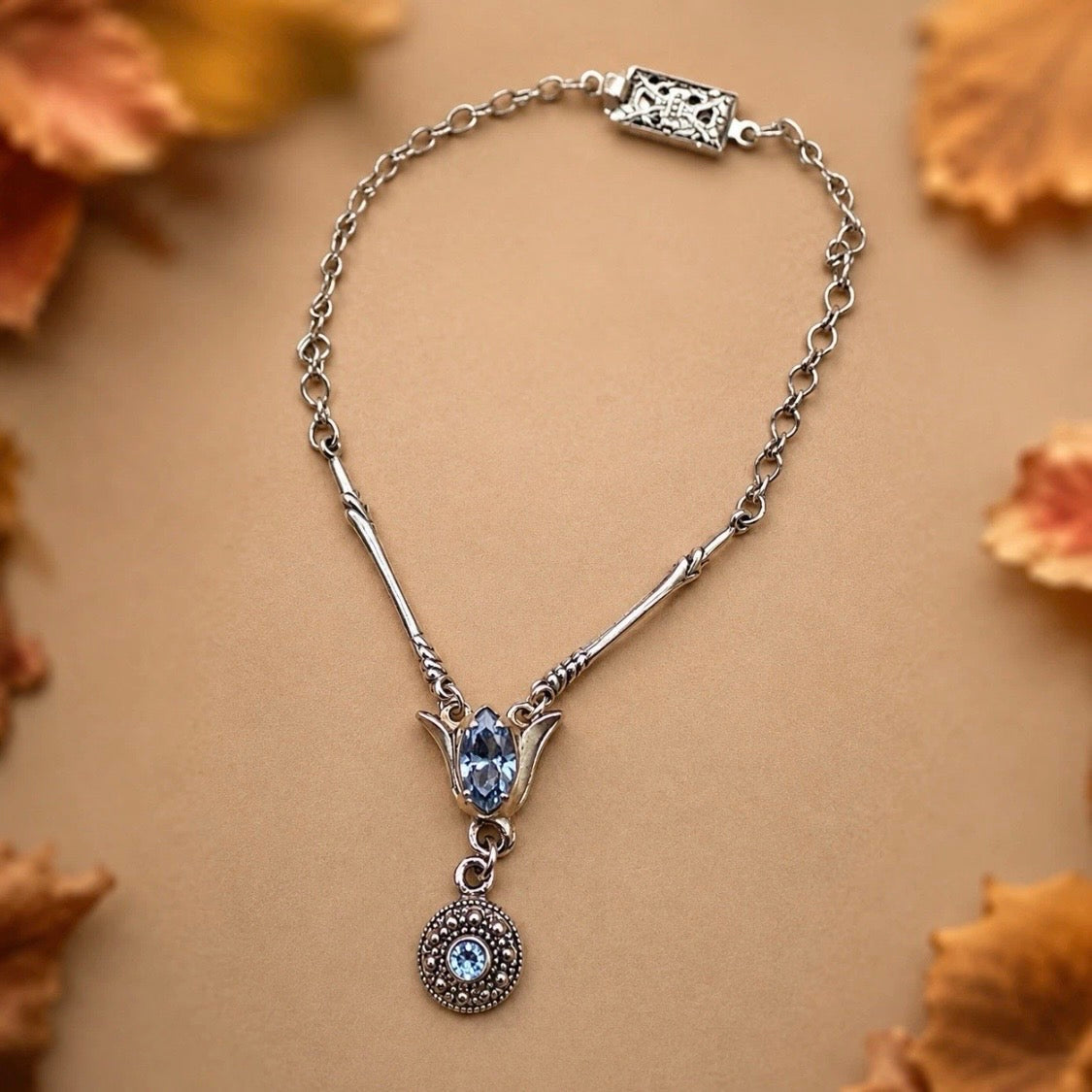 Light Blue Rhinestone Y-Drop Silver Doll Necklace • 18 Inch Doll  Jewelry