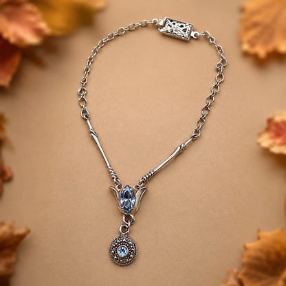 Light Blue Rhinestone Y-Drop Silver Doll Necklace • 18 Inch Doll  Jewelry