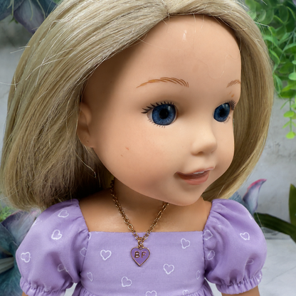 BF Purple Heart Charm Gold Chain Doll Necklace • 14 Inch Doll Jewelry