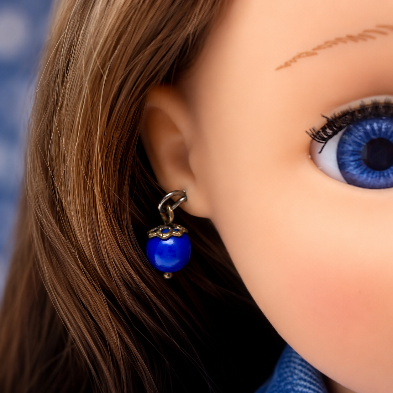 Blue Glass Round Dangle Doll Earrings · 14 Inch Fashion Doll Jewelry