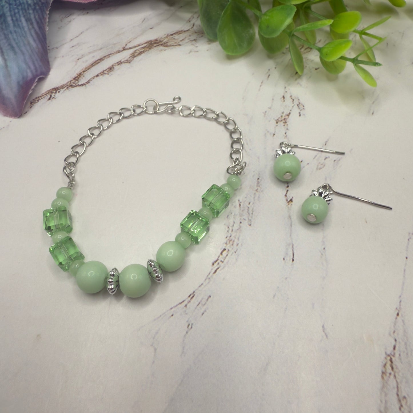 Light Green Glass Beaded Silver Chain Doll Necklace • 18 Inch Fashion Doll Jewelry