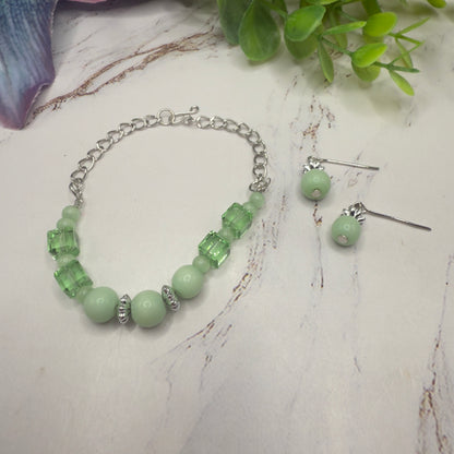 Light Green Glass Beaded Silver Chain Doll Necklace • 18 Inch Fashion Doll Jewelry