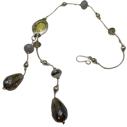Gray Metallic Glass Crystal Dangle Silver Chain • Car Mirror Charm / Sun Catcher
