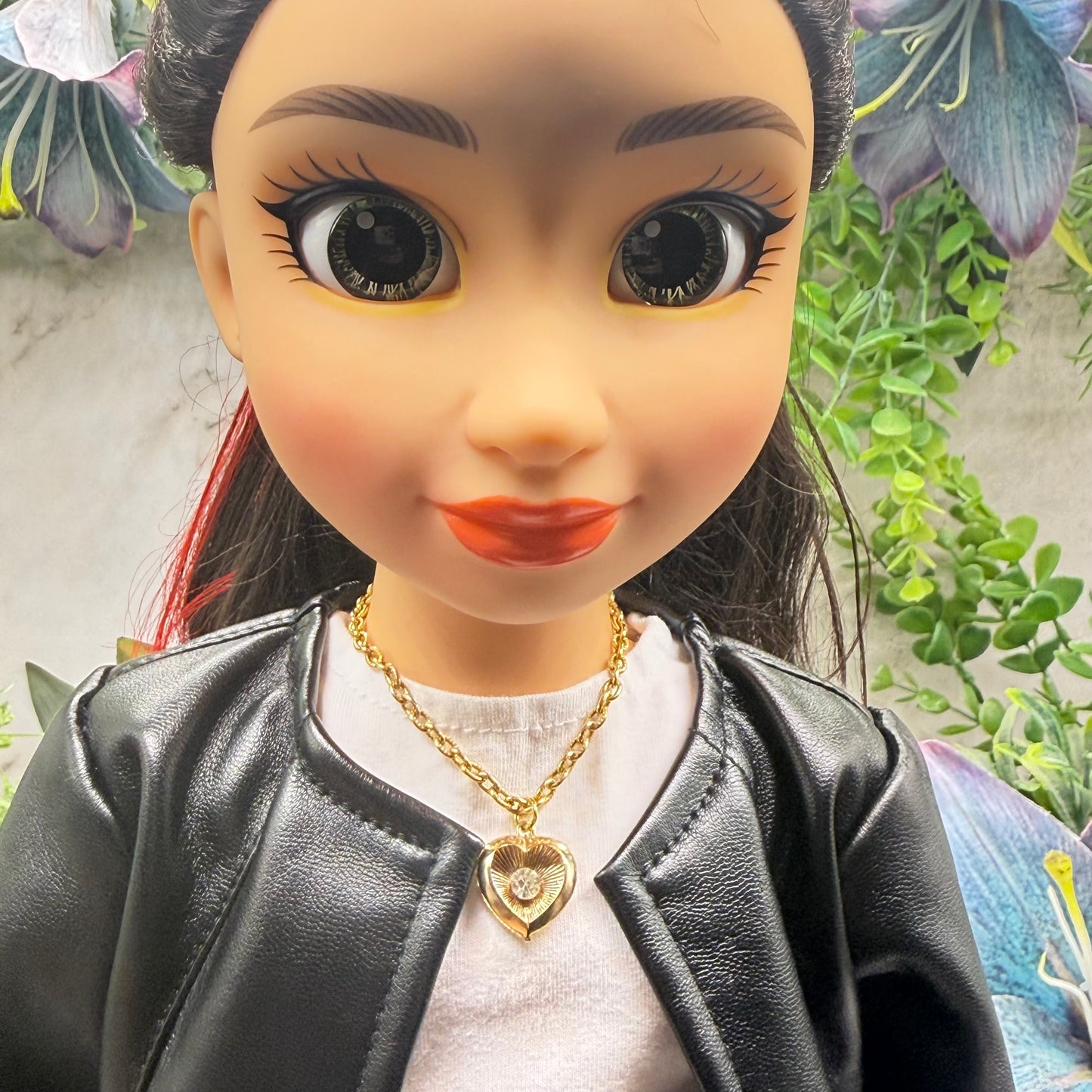 Gold Heart Charm Clear Rhinestone Center Doll Necklace • 18 Inch Fashion Doll Jewelry