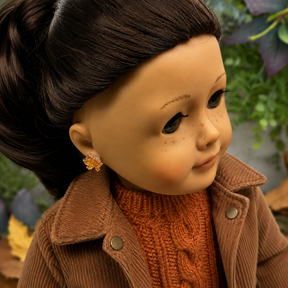 Autumn Maple Fall Leaf 2mm Post Doll Earrings | fits 18 Inch Fashion Doll • American Girl