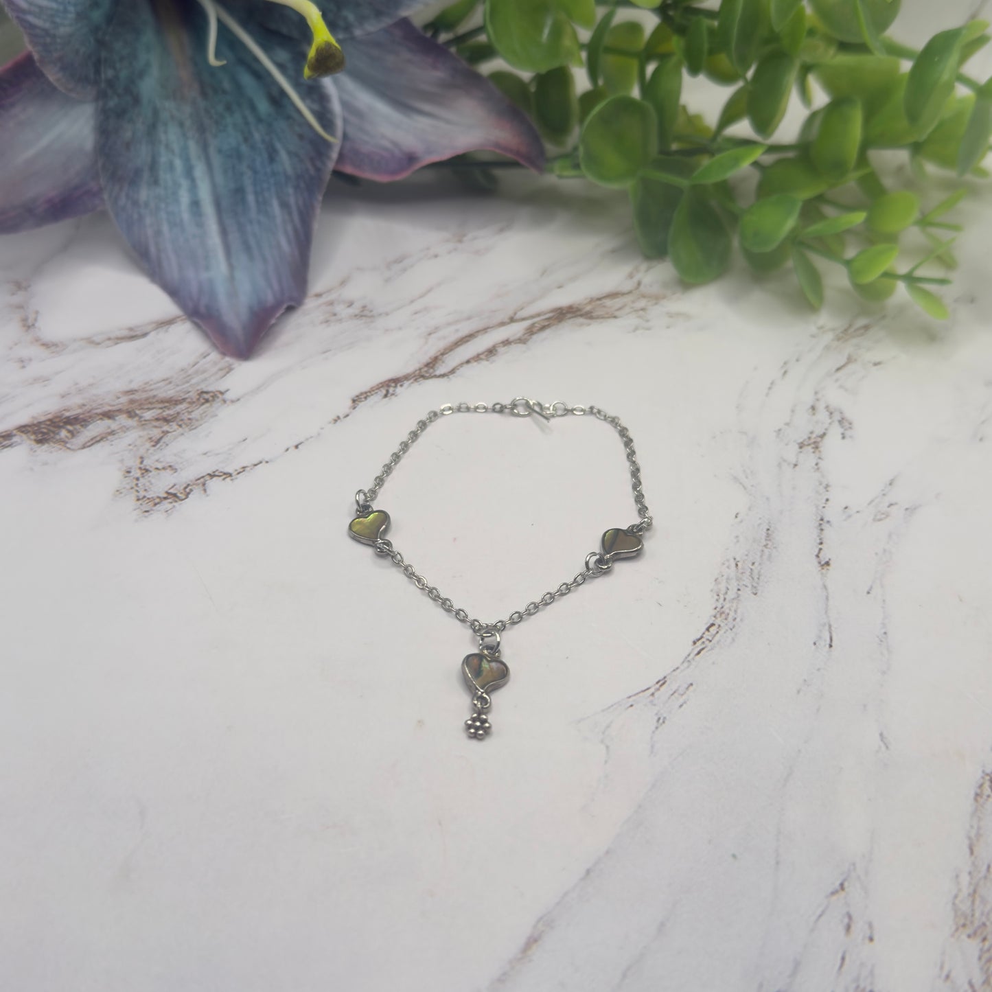 Green Multi Tone Abalone Heart Charm Y-Style Doll Necklace • 18 Inch Fashion Doll Jewelry