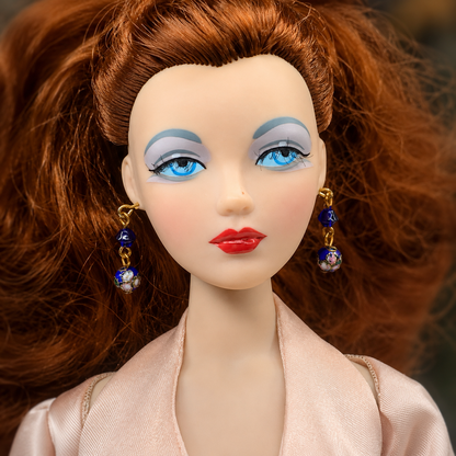 Dark Blue Cloisonné Flower Design Doll Earrings • 16 Inch Fashion Doll Jewelry