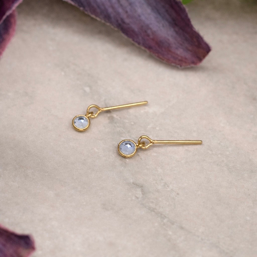 Round Blue Crystal Gold Dangle Doll Earrings •  16” Doll Jewelry