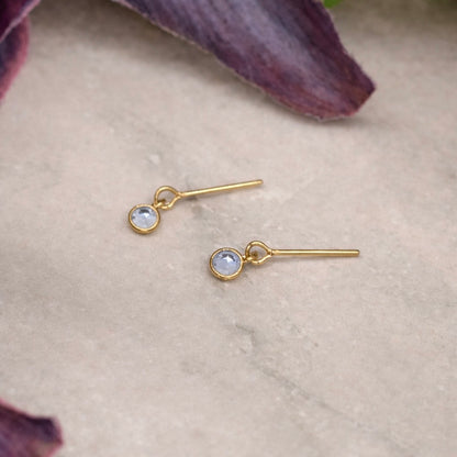 Round Blue Crystal Gold Dangle Doll Earrings •  16” Doll Jewelry