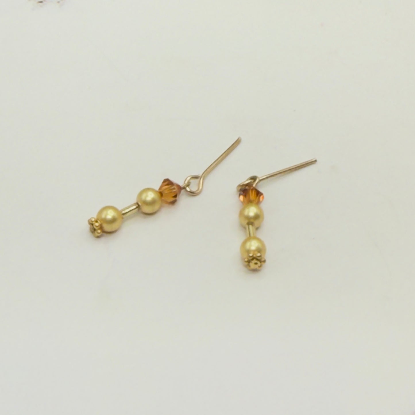 Amber Gold Crystal & Pearl Dangle Doll Earrings • 18 Inch Fashion Doll Jewelry