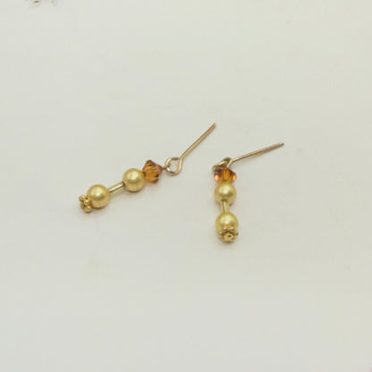 Amber Gold Crystal & Pearl Dangle Doll Earrings • 18 Inch Fashion Doll Jewelry