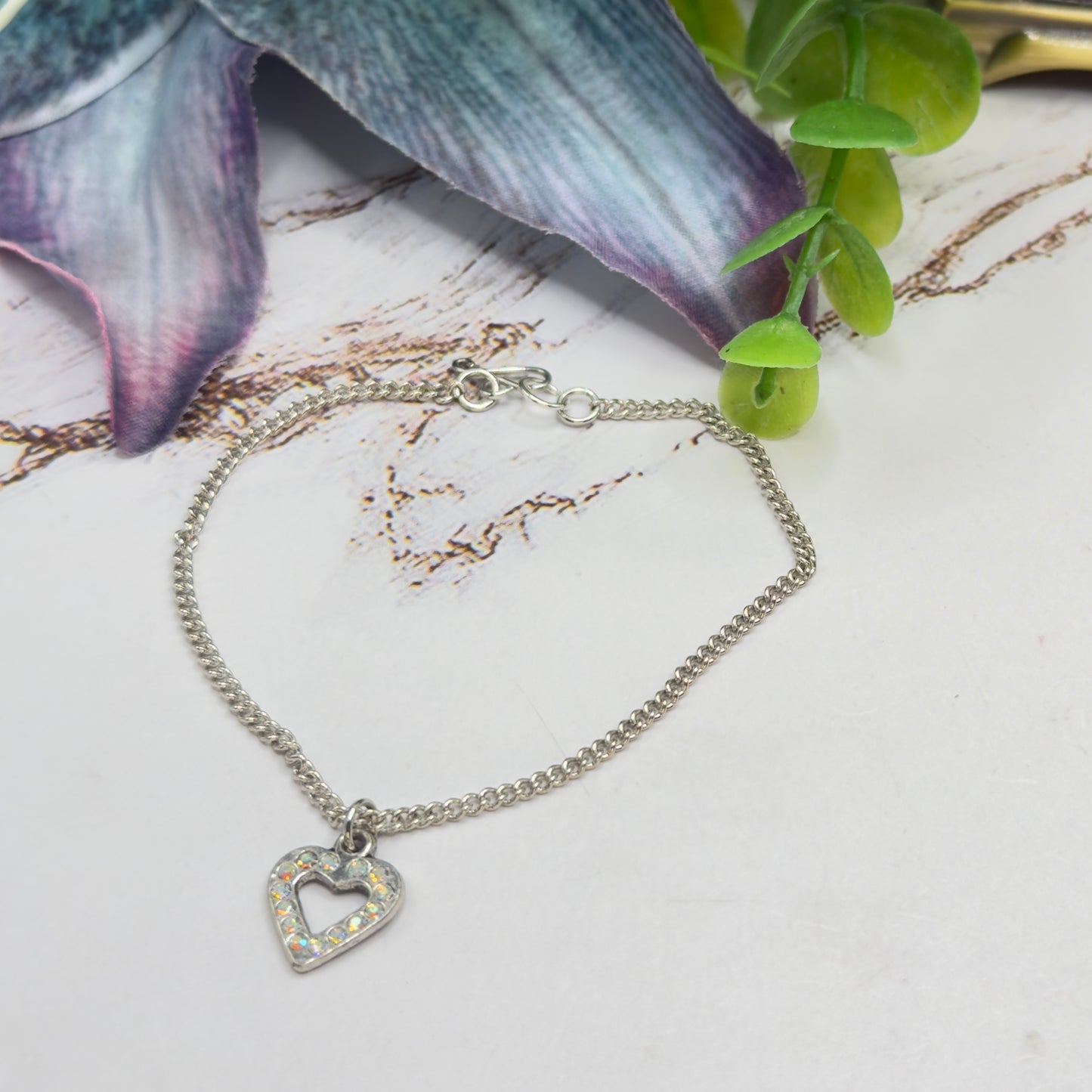 Rhinestone Heart Charm Silver Doll Necklace • 18 Inch Fashion Doll Jewelry