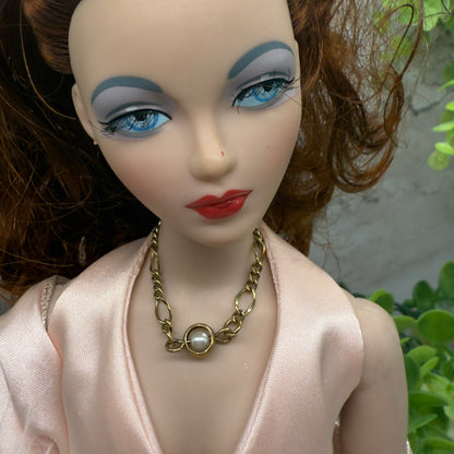 Pearl Accent Gold Large Link Chain Doll Necklace • 16 Inch Fashion Doll Jewelry