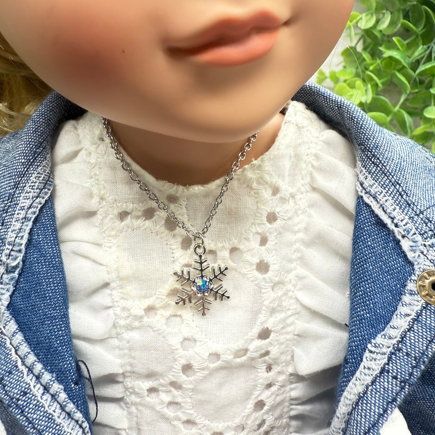Silver Snowflake Blue Rhinestone Doll Necklace • 18 Inch Fashion Doll Jewelry