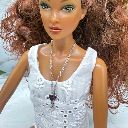 Silver & Green Tones Abalone Heart Doll Necklace
• 16 Inch Fashion Doll Jewelry