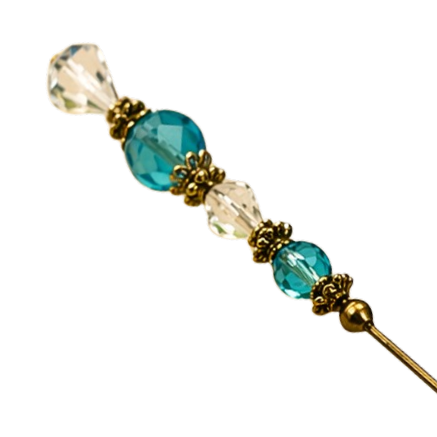 Turquoise Blue & Clear Crystal - Gold Tone Findings- 6” Pin • Hatpin - Stick Pin