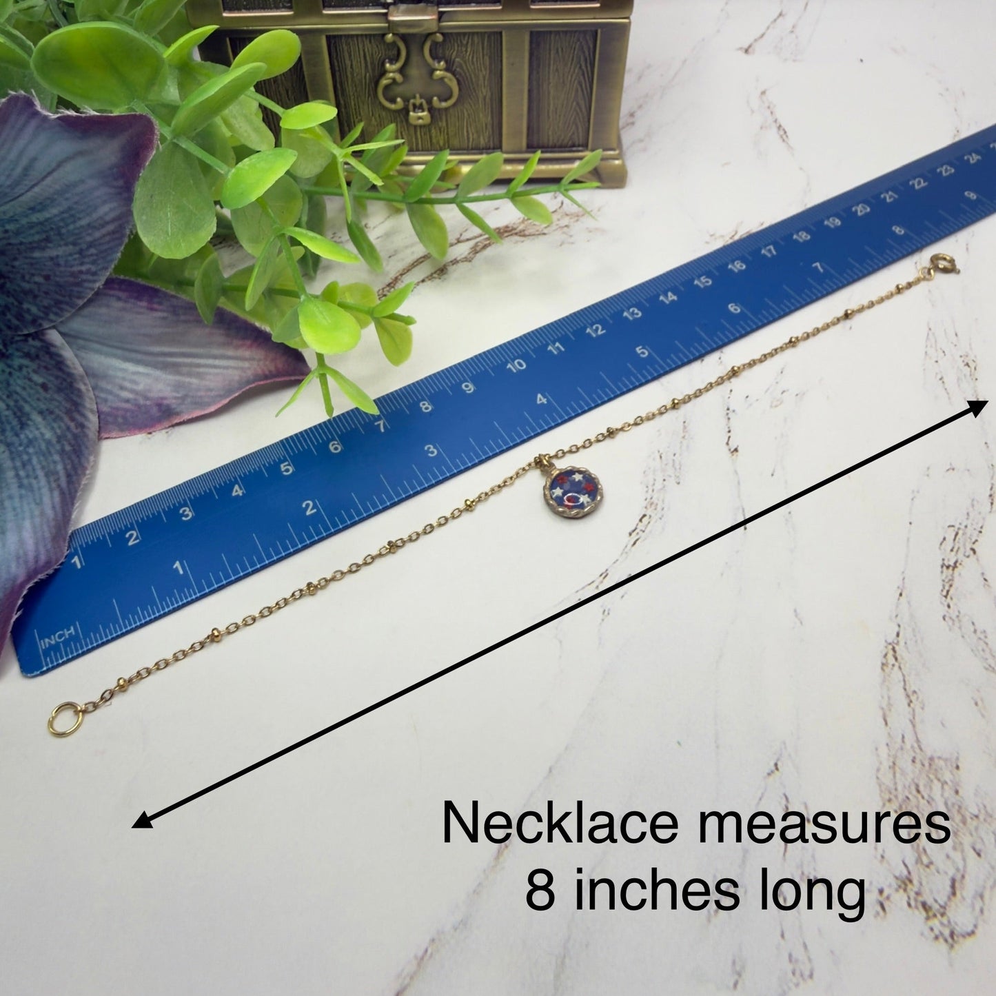 Red White Blue Stars Round Americana Charm Doll Necklace for 18 Inch Fashion Doll