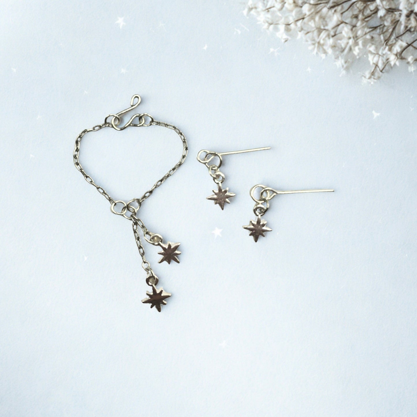 Silver Star Dangle Necklace & Earrings Set • 10-12 Inch Fashion Doll Jewelry 1:6