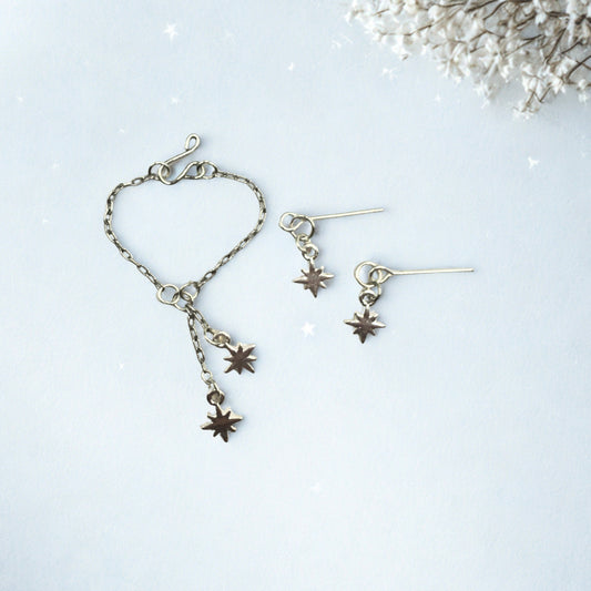 Silver Star Dangle Necklace & Earrings Set • 10-12 Inch Fashion Doll Jewelry 1:6