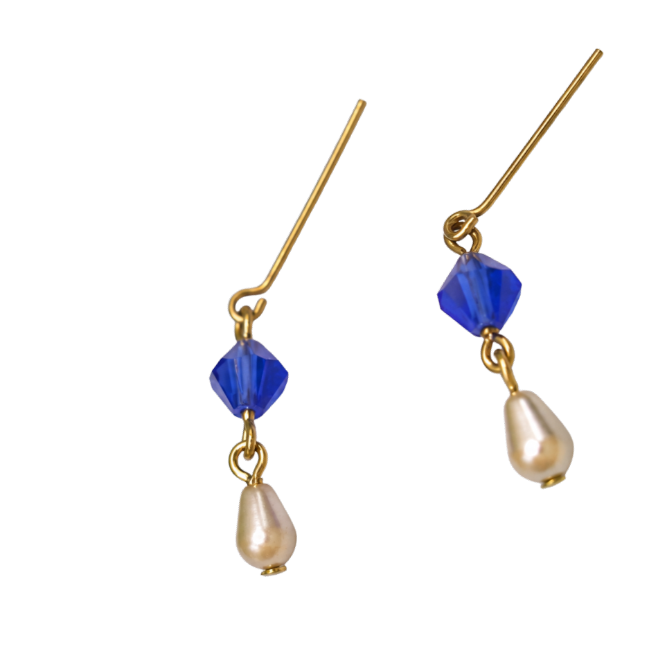 Blue Glass Crystal & Pearl Dangle Doll Earrings • 18 Inch Fashion Doll Jewelry