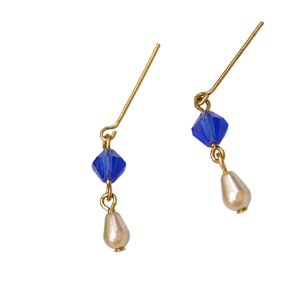Blue Glass Crystal & Pearl Dangle Doll Earrings • 18 Inch Fashion Doll Jewelry