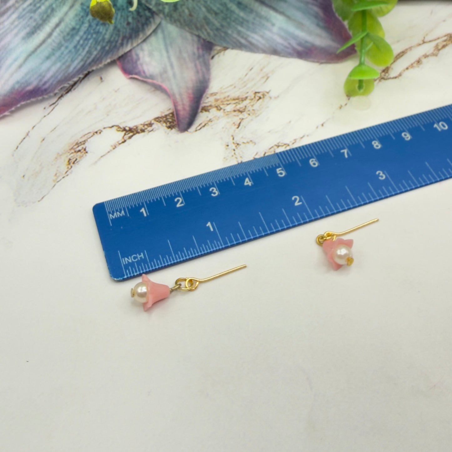 Light Pink Bell Flower Dangle Pearl Beaded Doll Necklace & Earrings • 14 Inch Fashion Doll Jewelry