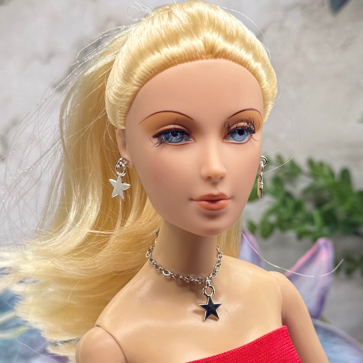 Silver Star Charm Doll Necklace & Earrings Set for 16 Inch Fashion Doll