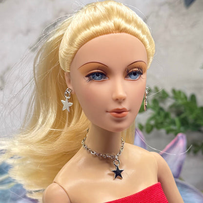 Silver Star Charm Doll Necklace & Earrings Set for 16 Inch Fashion Doll