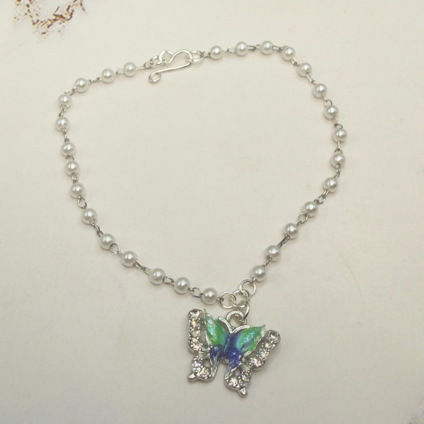 Turquoise Green Blue Butterfly Charm Pearl Beaded Doll Necklace • 18 Inch Fashion Doll Jewelry
