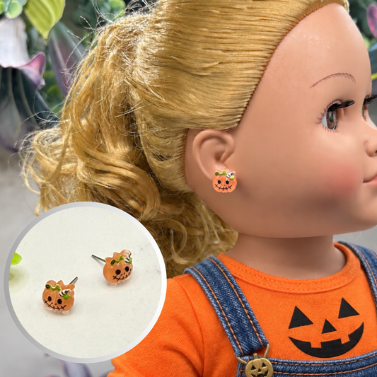 Pumpkin Halloween Post Doll Earrings | for 18 Inch Fashion Doll