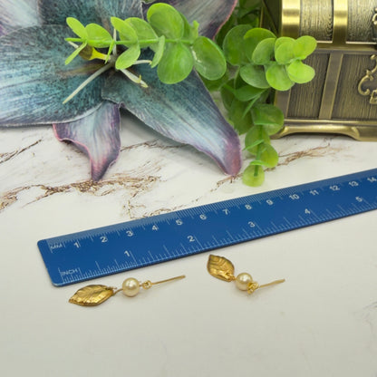 Gold Leaf & Pearl Dangle Doll Necklace & Earrings Set • 18 Inch Fashion Doll Jewelry