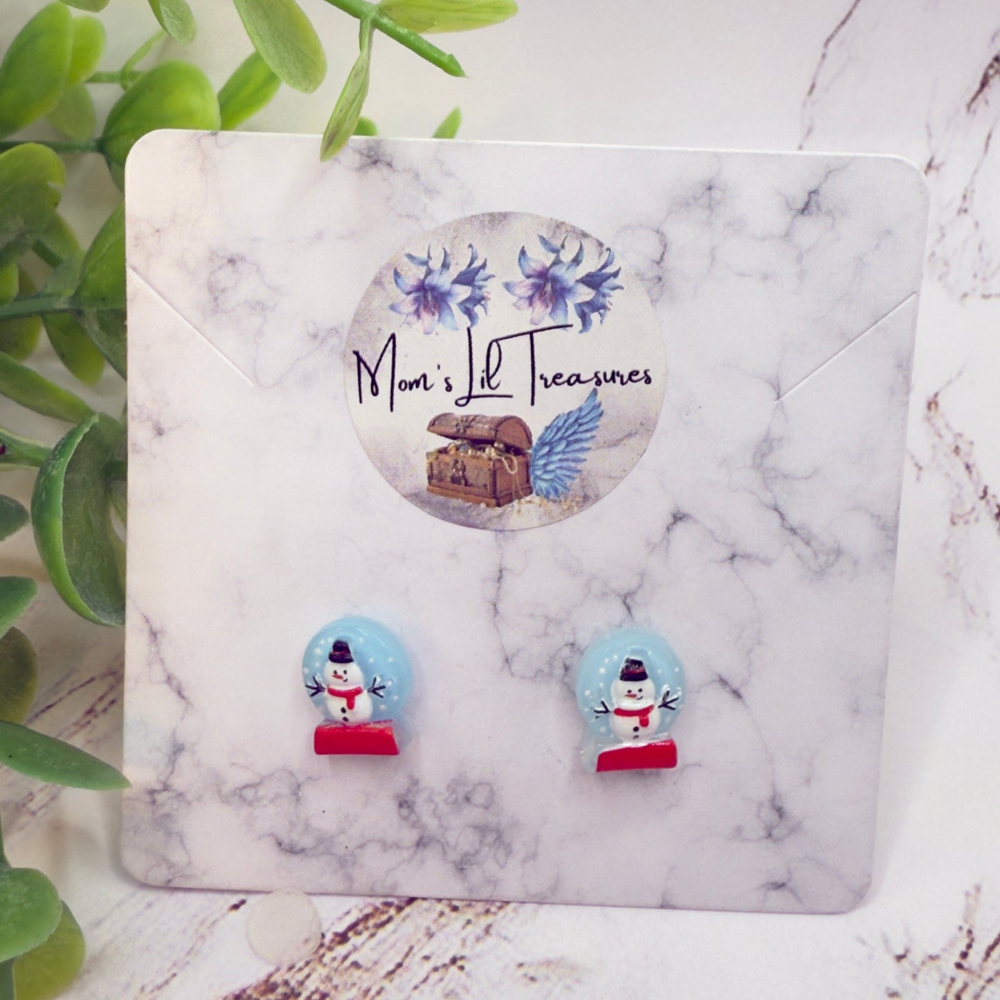 Light Blue Snow Globe Snowman Christmas  Post Doll Earrings • 2mm Post for 18 Inch Fashion Doll