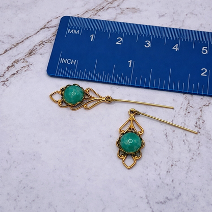 Gold Filigree Green Center Dangle Doll Earrings • 18 Inch Fashion Doll Jewelry