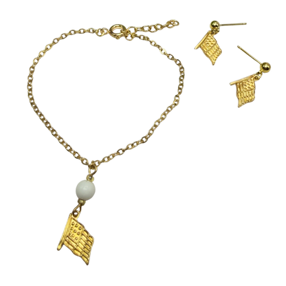 White Bead Gold Flag Dangle Doll Necklace & Earrings Set for 18 Inch Fashion Doll
